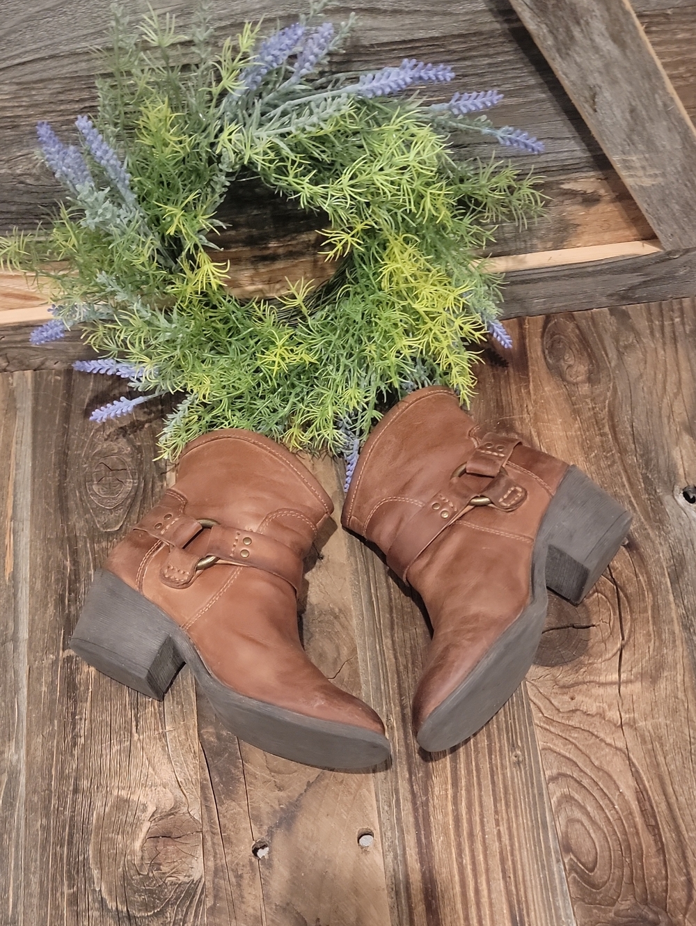 Lucky Brand Leather Harness Ankle Boots